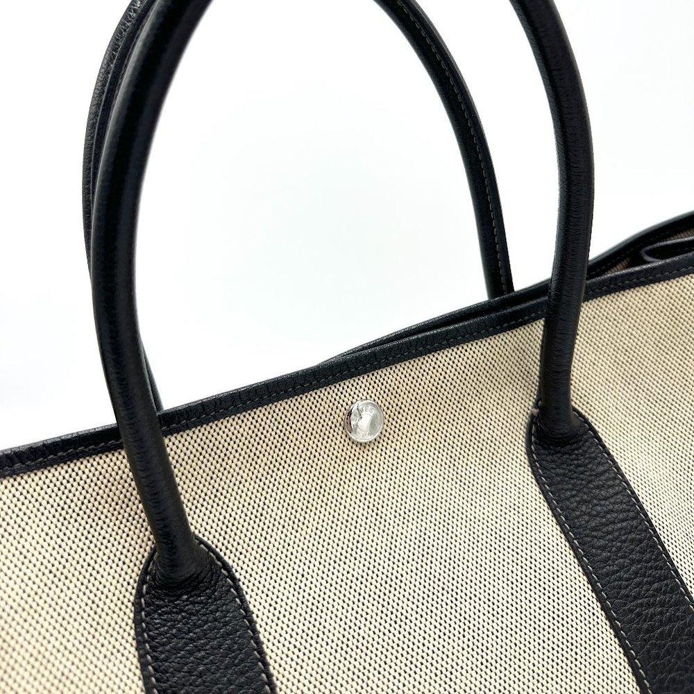 Hermes Canvas/Black Buffle Leather Garden Party 36 - Picture 8 of 11